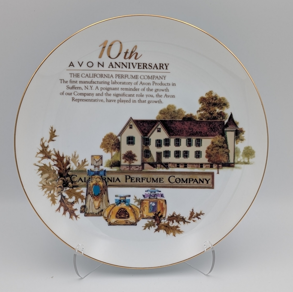 AVON 10th Anniversary Plate, Fine Porcelain 22K Gold Trim - “California Perfume